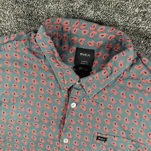 RVCA Shirt Mens L Vintage Fit Teal Paisley AOP Short Sleeve Button Down